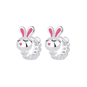 Sweet Bunny Heart Hoop Earrings For Women Copper Plated Silver Enamel Drip Oil Animal Shape Cute Fashion Jewelry Gift