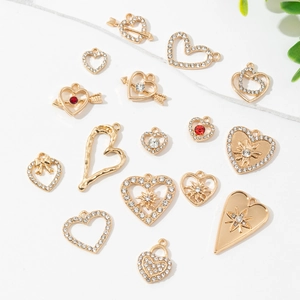 Heart Shaped Alloy Pendants With Rhinestones For DIY Jewelry Making Necklaces Bracelets Earring Accessories Fashionable