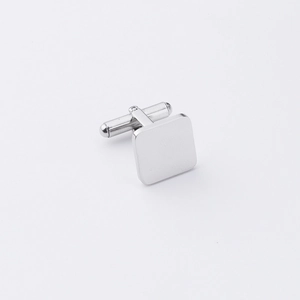 Polished square silver stainless steel cufflink with standard T-bar clasp closure