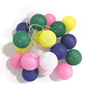 Colorful cotton ball LED string lights for Christmas and bedroom decoration on white background