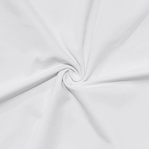 Detailed view of white high-quality combed cotton fabric with soft texture and drape