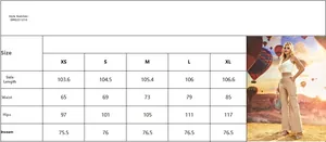 Detailed size chart for multi-pocket cargo pants including waist and hip measurements
