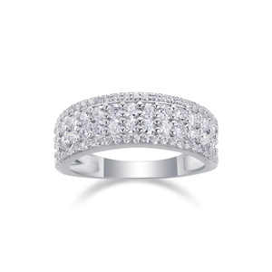 S925 sterling silver engagement ring featuring multi-row moissanite pave setting