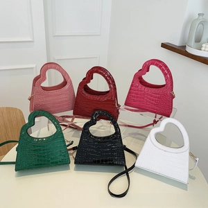 Fashion crocodile pattern women's bags with unique heart-shaped handles in six vibrant colors