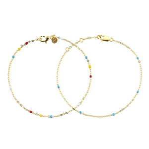 S925 sterling silver gold bracelet with colorful enamel beads and adjustable clasp