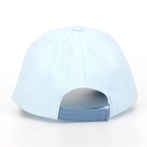 Detail of children's baseball cap back with blue adjustable strap and velcro closure