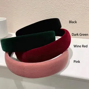Serre-tête Épais En Velours Éponge Rétro Rembourré Pour Femmes Style Vintage Couleur Unie Élégant Accessoire Cheveux