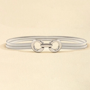 Detail of silver spring waist chain with double-layer thin design and interlocking round buckle