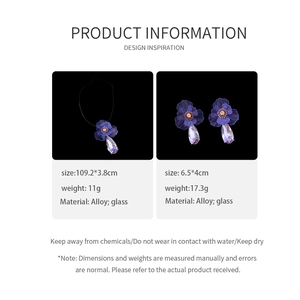 Guide détaillé des dimensions pour collier fleur violette et boucles d'oreilles