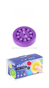 Detail view of purple math fidget spinner and its blue 9-piece packaging box