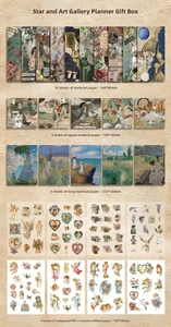 Detailed view of vintage scrapbook stationery kit with floral and classical art paper
