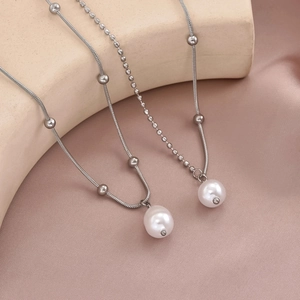 Stainless Steel Artificial Pearl Pendant Necklace For Women Minimalist Elegant Clavicle Chain Jewelry Versatile Fashion Accessory