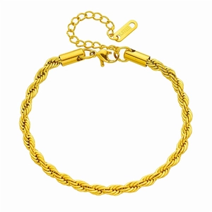 Poliertes goldenes Edelstahl-Armband mit Kordelkette und sicherem Karabinerverschluss
