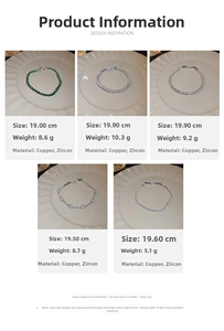 Détails de taille et poids pour cinq bracelets en zircon avec pierres émeraude et claires