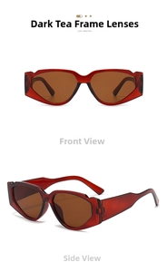 Front and side view of vintage tea-colored cat eye sunglasses with wide temples