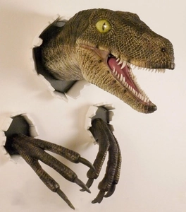 Macro view of dinosaur wall sculpture made of resin with lifelike skin texture