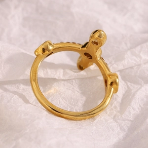 Vintage 18K gold plated stainless steel cross ring with sparkling zircon crown detail