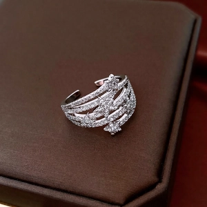 Elegant multi-layer silver star open ring with sparkling cubic zirconia pavé setting