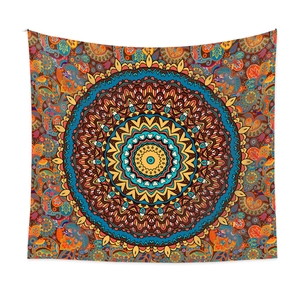 Detailed view of bohemian mandala tapestry featuring vibrant ethnic patterns and rich colors