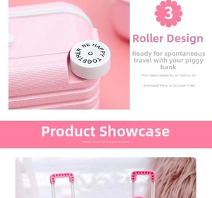 Pink suitcase piggy bank with retractable metal handle and functional rolling wheels