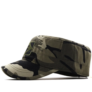 Side view of jungle camouflage cadet cap featuring embroidered Brazilian flag patch detail
