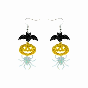 Halloween Dangle Earrings Acrylic Glitter Bat Pumpkin Spider Sparkling Quirky Festive Jewelry For Women Girls