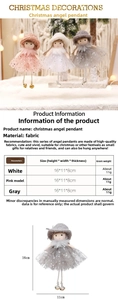 Size chart for handmade Christmas angel pendants with fabric wings and sequin skirts
