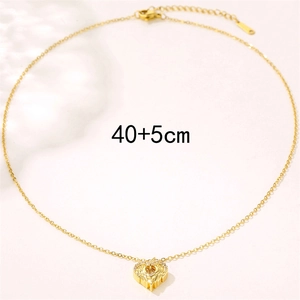 Gold angel wing heart necklace with pavé cubic zirconia and 40+5cm chain length info