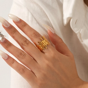 Artistic 18K gold-plated stainless steel lava ring with an irregular adjustable design