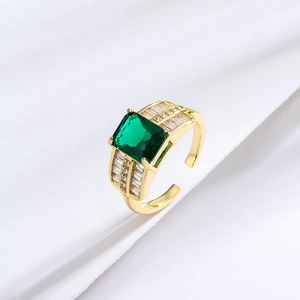 18K gold plated ring with emerald green stone and sparkling white zircon accents