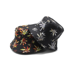 Bob Chapeau Coton Polyester Imprimé Feuilles Protection Solaire Réversible Streetwear Hip Hop Unisexe Retro Casual