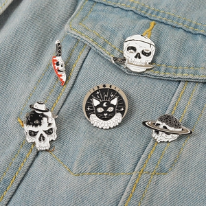 Punk Gothic Enamel Brooch Pins Skull Cat Dagger Lapel Badges Alloy Metal Pins For Denim Jackets Backpacks Accessories Men Women