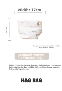 Detailed size specifications and interior material of the striped heart makeup bag