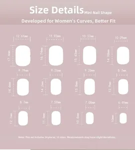 Detailed size chart for 24pcs mini press-on nails in 12 various dimensions