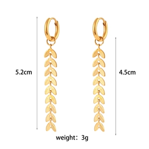 18K gold plated stainless steel long leaf chain earrings with 5.2cm dangle length