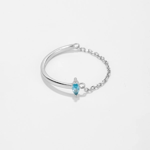 Minimalist S925 sterling silver chain ring with marquise cut light blue gemstone