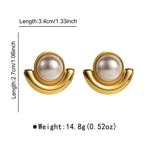 Détails des boucles d'oreilles perles dorées avec dimensions 3,4 cm et poids 14,8 g