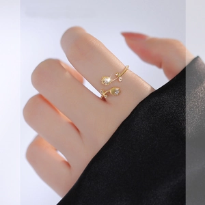 Minimalist gold tulip ring with sparkling micro-pave diamonds and adjustable open band