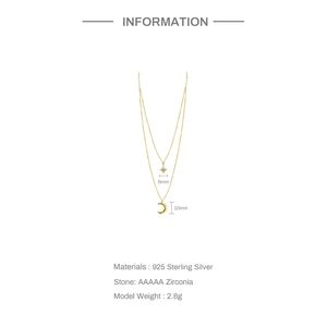 Detailed view of 925 sterling silver double layer necklace with star and moon dimensions