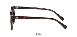 Side view of vintage tortoiseshell sunglasses featuring metallic rivet details on the frame