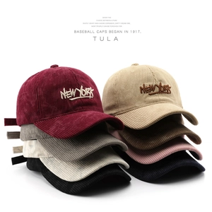 Corduroy Baseball Cap Embroidery New York Letter Adjustable Vintage Outdoor Sun Protection Casual Hat For Men Women