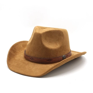 Chapeau de cowboy western classique en daim marron avec bande en cuir gaufré et rivet