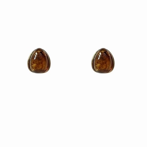 Amber resin teardrop stud earrings with gold plating and natural marble texture