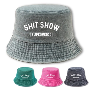 Washed Cotton Bucket Hat With Letter Print Shit Show Supervisor Sunshade Outdoor Sun Protection Fashion Casual Fisherman Hat For Men Women