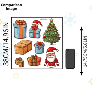 Christmas wall decal set size comparison with smartphone showing height of 38cm and icons