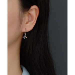 Detail view of s925 silver hoop earrings with colorful zircon floral charms on model