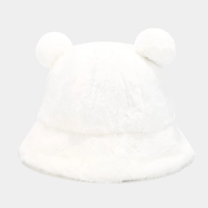 Chapeau bob en fausse fourrure blanche douce avec de jolies oreilles d'ours peluche.