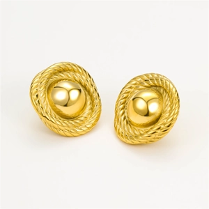 Elegant 18K gold plated stainless steel round earrings with spiral textured edge design