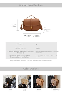 Detailed size specifications for a litchi grain PU leather crossbody flap handbag