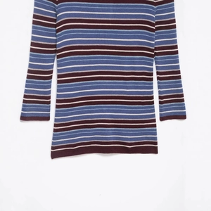 Slim fit multi-color striped knit sweater with ribbed texture and crew neck style